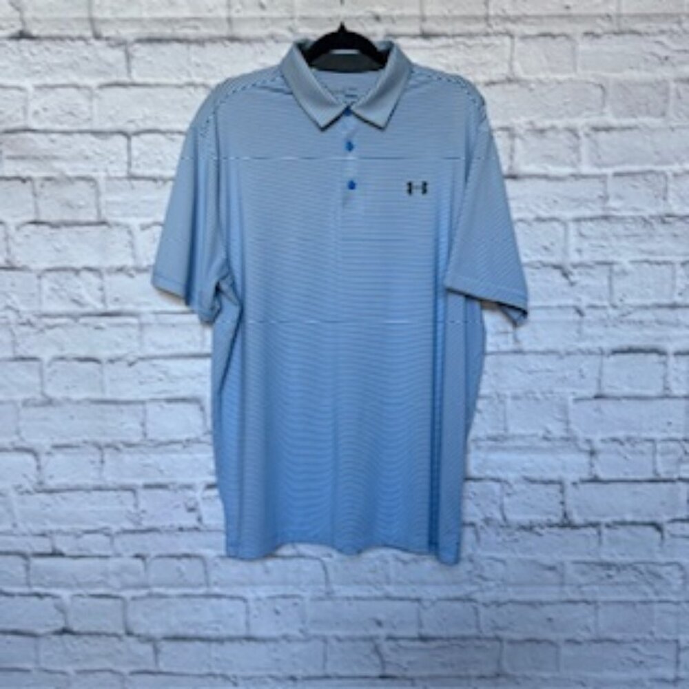 Under Armour Men's XL Golf Polo Shirt HeatGear Loose Blue White Stripe